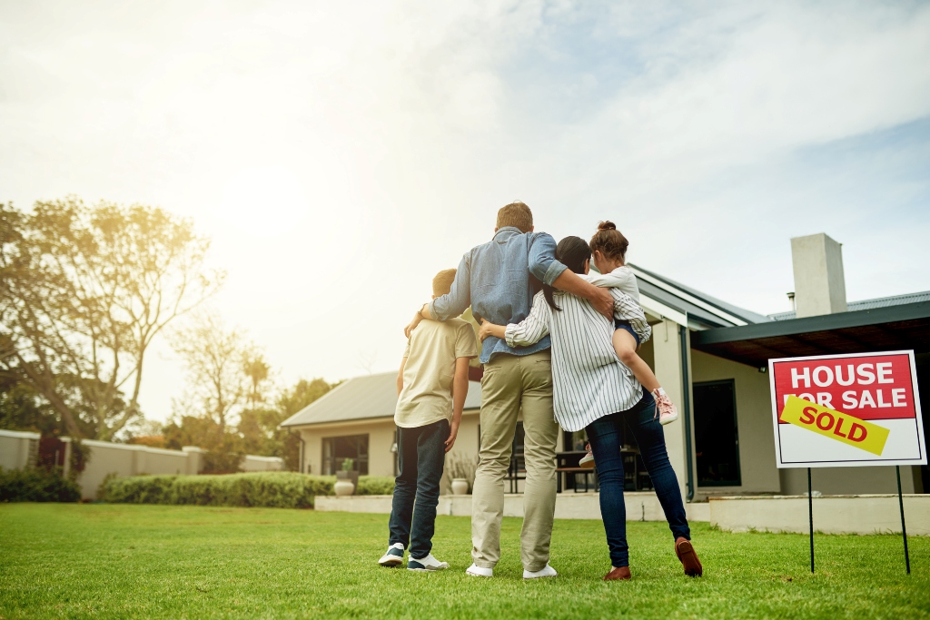 family in their new home