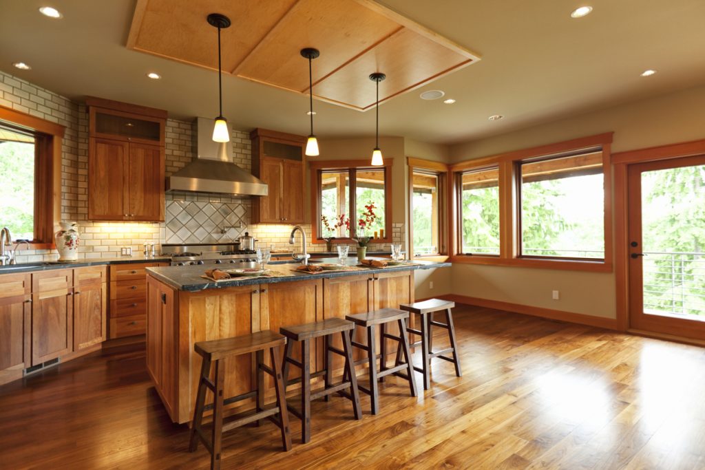 A kitchen themed with a wood