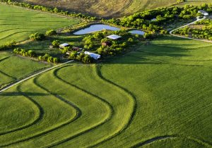 Rural Texas ranch and farmland near San Antonio, aerial view