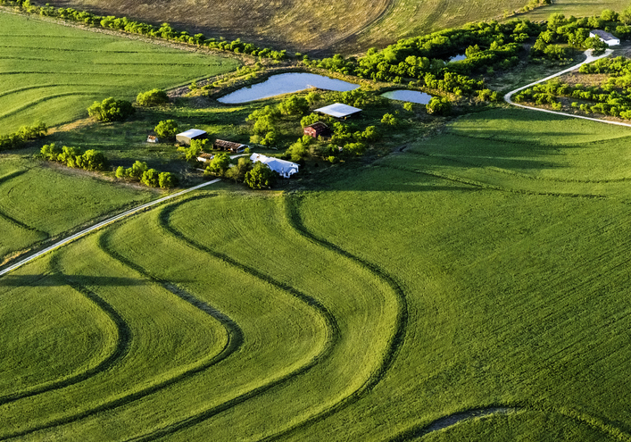 Rural Texas ranch and farmland near San Antonio, aerial view